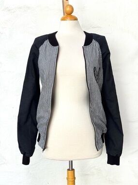 Volcom Jeans x Jennifer Herrema Navy Stripe Bomber Jacket Eagle vintage